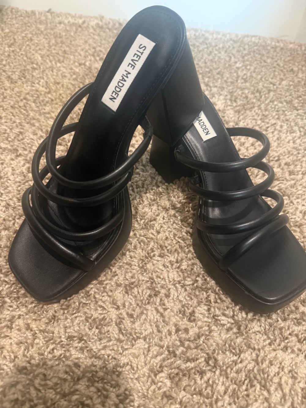 Steve Madden Black Multi-Strap Block Heel Sandals